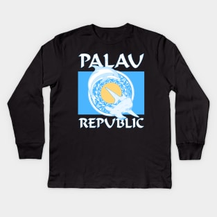 Palauan Flag with Hammerhead shark and dolphin Kids Long Sleeve T-Shirt